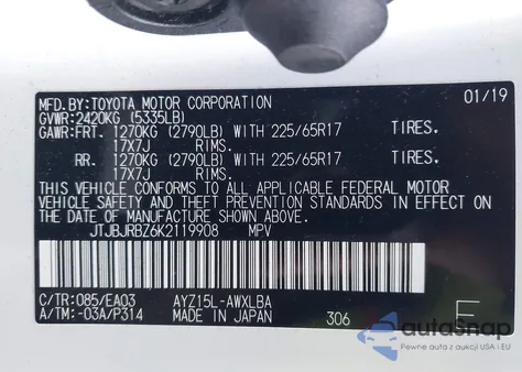2019 Lexus Nx 300H from USA, damaged, VIN JTJBJRBZ6K2119908